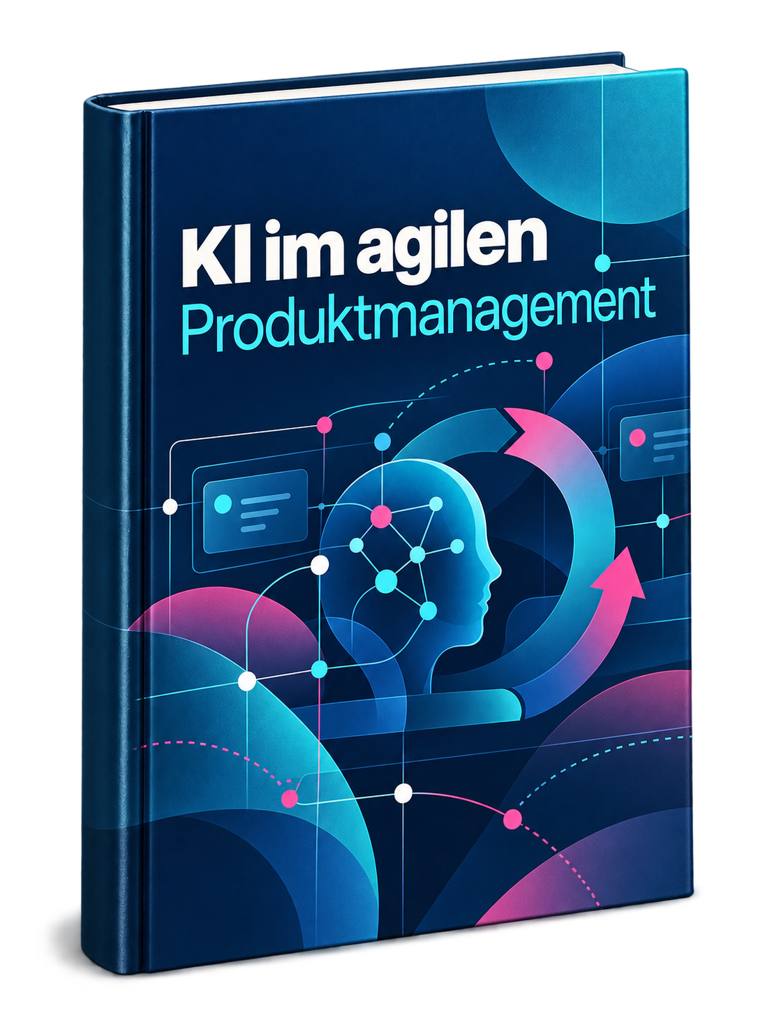 Fiktives Buchcover KI im agilen Produktmanagement. KI-generierte Abbildung.